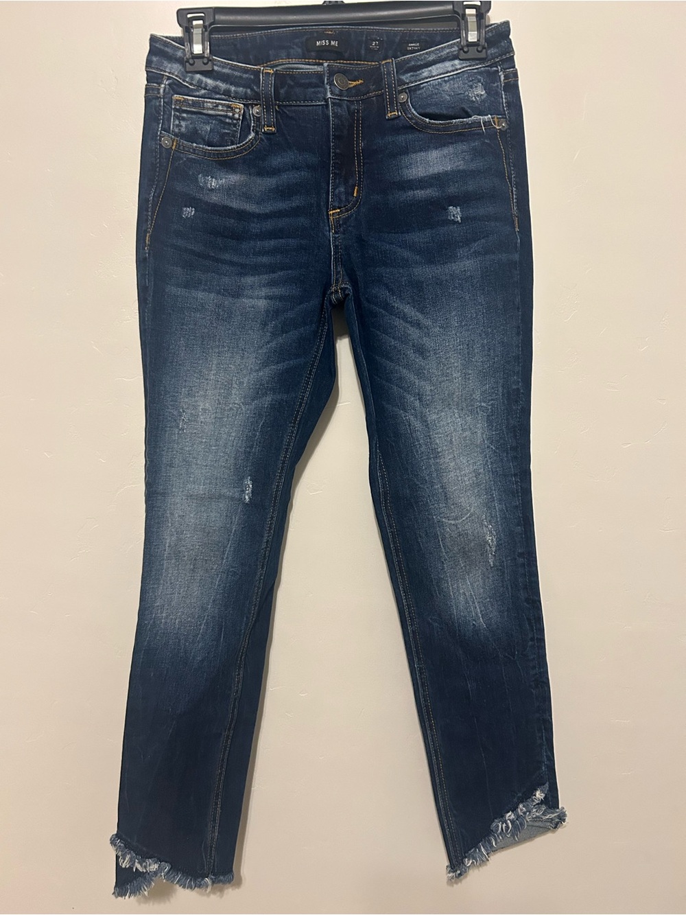 Miss Me Dark Wash Faded Fray Hem Ankle Skinny Jean Size 27